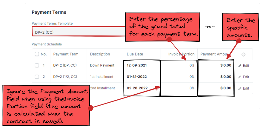 Payment Terms Section