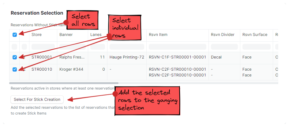 Reservation Selection Section